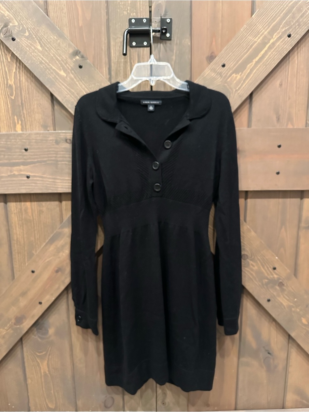 Banana Republic Black Long Sleeve Button-Front Knit Dress